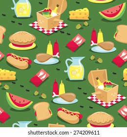 A vector illustration of picnic theme seamless pattern background.