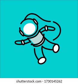 Vector illustration or pictogram and icon with an astronaut in space. Cartoon style, contour. Outline.