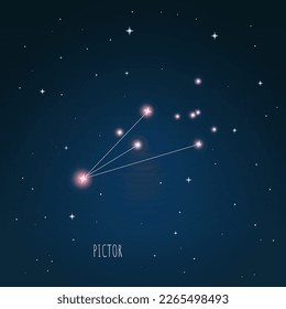 Vector illustration Pictor constellation. dark blue sky, starry sky, outer space, starlight. 