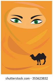 Vector illustration picture of arabian woman's face; great desert 