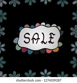 Vector illustration. Picture in black, blue and white colors. Seamless pattern. Summer sale banner with background, exotic design for banner, flyer, invitation, poster, web site or greeting card.