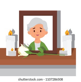 vector illustration picture of elderly woman or grandmother in frame. in memory grandmother photo passed away