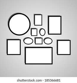 Vector illustration: Picture frames or art gallery on vintage wall.