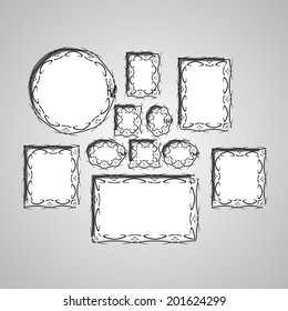 Vector illustration. Picture frames or art gallery on vintage wall.