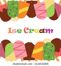 Vector Illustration, Picture, Postcard, Frame Of Ice Cream On A Stick With A White Background For Text.