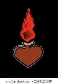vector illustration with a picture of a vessel in the form of a heart and a flame for prints on clothes, cards, covers, gift wrapping and for interior decoration