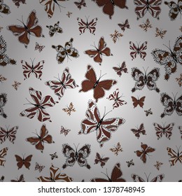 Vector illustration. Pictures in black, brown and white colors. Beautiful butterflies flying in the floral jungle design for book pages. Fantasy nice illustration. Seamless colorfil pattern.