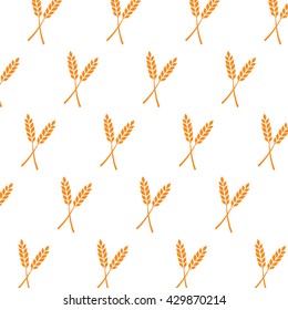 Vector illustration with pictures of wheat, rye, barley isolated on white background. Patern.