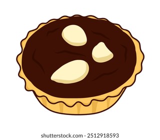 Vector illustration pie brownies with almond sprinkles, chocolate pecan pie, isolated on white background for commemorate and celebrate National Chocolate Pecan Pie Day on august 20.