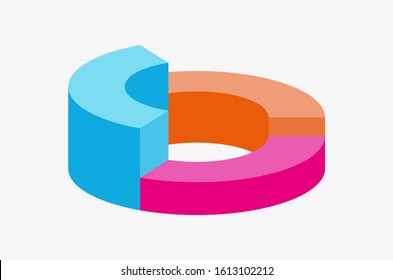 vector illustration of a pie chart with orange, pink and blue color