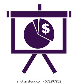 Vector Illustration of Pie Chart Presentation Board with Dollar Icon in Purple