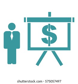Vector Illustration of Pie Chart Presentation with Dollar Dollar Symbol in Blue Icon
