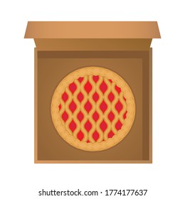 Vector illustration of Pie, homemade fresh confectionery with fruit filling. Fruit pie in a box. The view from the top