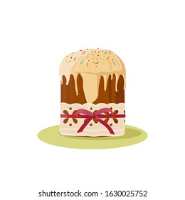 Vector illustration of a pie with icing topping and decorations on white background