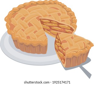 Vector Illustration of Pie and a Slice in a serving plate