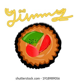 Vector illustration of a pie (tartlet) with attractive color and yummy writing. The vector is suitable for the promotion of the tartlet menu