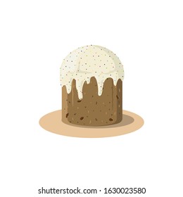 Vector illustration of a pie with white icing topping and colored decorations on white background
