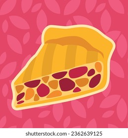 Ilustración vectorial de un trozo de tarta de manzana en un fondo otoñal