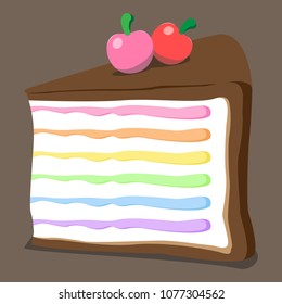 Vector illustration of a piece of cake. Cake with berries.  Piece of cake with berries.
