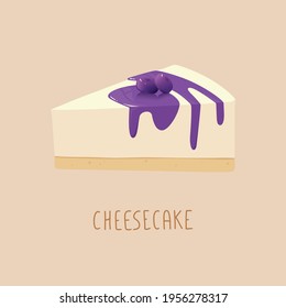 Vector illustration of a piece of cake. Sweet dessert in a cute style for postcards, menus, printing. Birthday cake. Cheesecake. Vector, eps 10