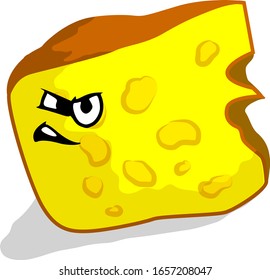 Vector Illustration Piece of Cheese with Angry Face Expression