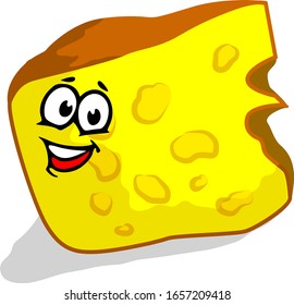 Vector Illustration Piece of Cheese with Happy Face Expression