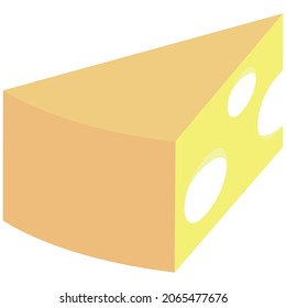 A vector illustration of a piece of cheese isolated on transparent background. Designed in yellow, pinkish colors for web concepts, prints, wraps