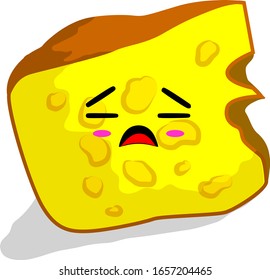 Vector Illustration Piece Cheese with 'Kawaii" No Hope Face Expression, Japanese Cartoon Face
