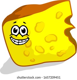 Vector Illustration Piece of Cheese with Very Happy Face Expression