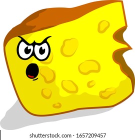 Vector Illustration Piece of Cheese with Very Angry Face Expression