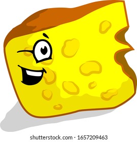 Vector Illustration Piece of Cheese with Wink Face Expression