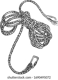 Vector illustration of a piece of climbing rope or string. Vintage hand drawn engraving sketch style illustration.