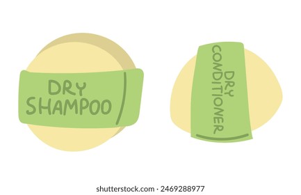 Vector illustration of a piece of environmentally friendly dry conditioner and shampoo, demonstrating environmental friendliness and natural ingredients. Organic hair care product, creating packaging