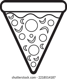 vector illustration of a piece of pizza for coloring, black and white vector pizza