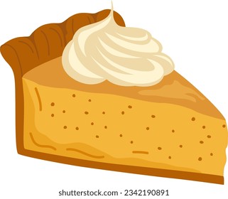 Vector illustration of a piece of pumpkin pie isolated on a white background. Autumn sticker. Image for prints.