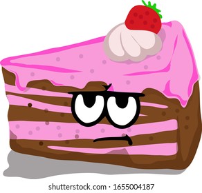 Vector Illustration Piece of Strawberry case with Straight Face Expressions