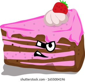 Vector Illustration Piece of Strawberry case with Angry Face Expressions