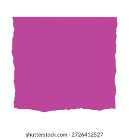 Una Ilustración vectorial de un pedazo de papel rasgado en un color rosa brillante. Este diseño presenta bordes ásperos y dentados que se asemejan a una sábana rasgada, perfecto para usar como fondo para notas, collage, scrapbooking y Anuncios de estilo grunge. Aislado en un fondo blanco.