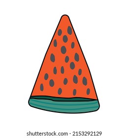Vector illustration of a piece of watermelon in retro style. Element for summer prints and postcards.