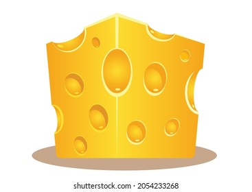 Vector illustration of a piece of yellow cheese isolated on white background