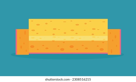 Vector illustration of a piece of yellow sofa on a blue background.