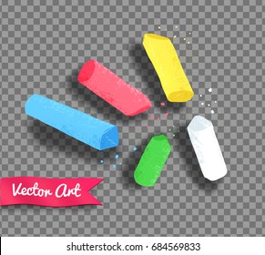 Vector illustration of pieces of chalk with shadow on transparency background.