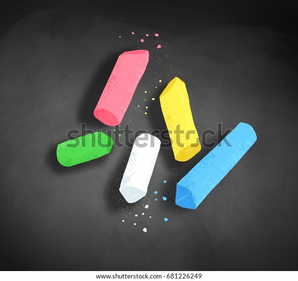 Vector illustration of pieces of chalk with shadow on blackboard background.