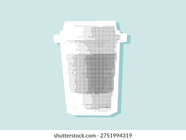 Vector illustration: pieces of torn paper. A cup of hot drink in pop art style.