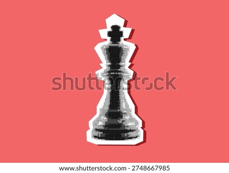 Vector illustration pieces of torn paper. King chess piece in pop art style.