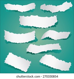 Vector illustration of Pieces of torn papers collection on greenish background