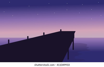 Vector illustration of pier at the night