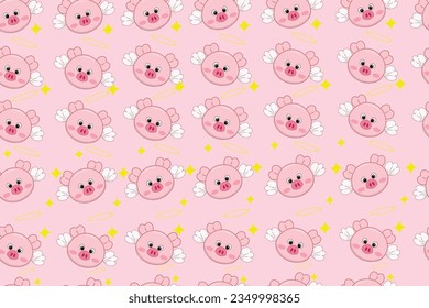 vector illustration of a pig background with cute wings seamless