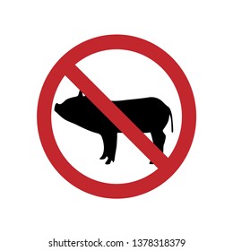 Vector illustration of pig ban mark on a white background.Symbol of animal, vegetarian, vegan, no meat, no pork.