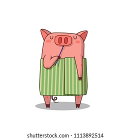 Vector Illustration of pig Brushing her teeth